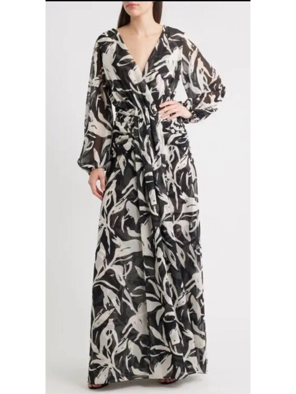 CHIARA BONI LA PETITE ROBE Simin Floral Long Sleeve Georgette Gown $1295 Size 12